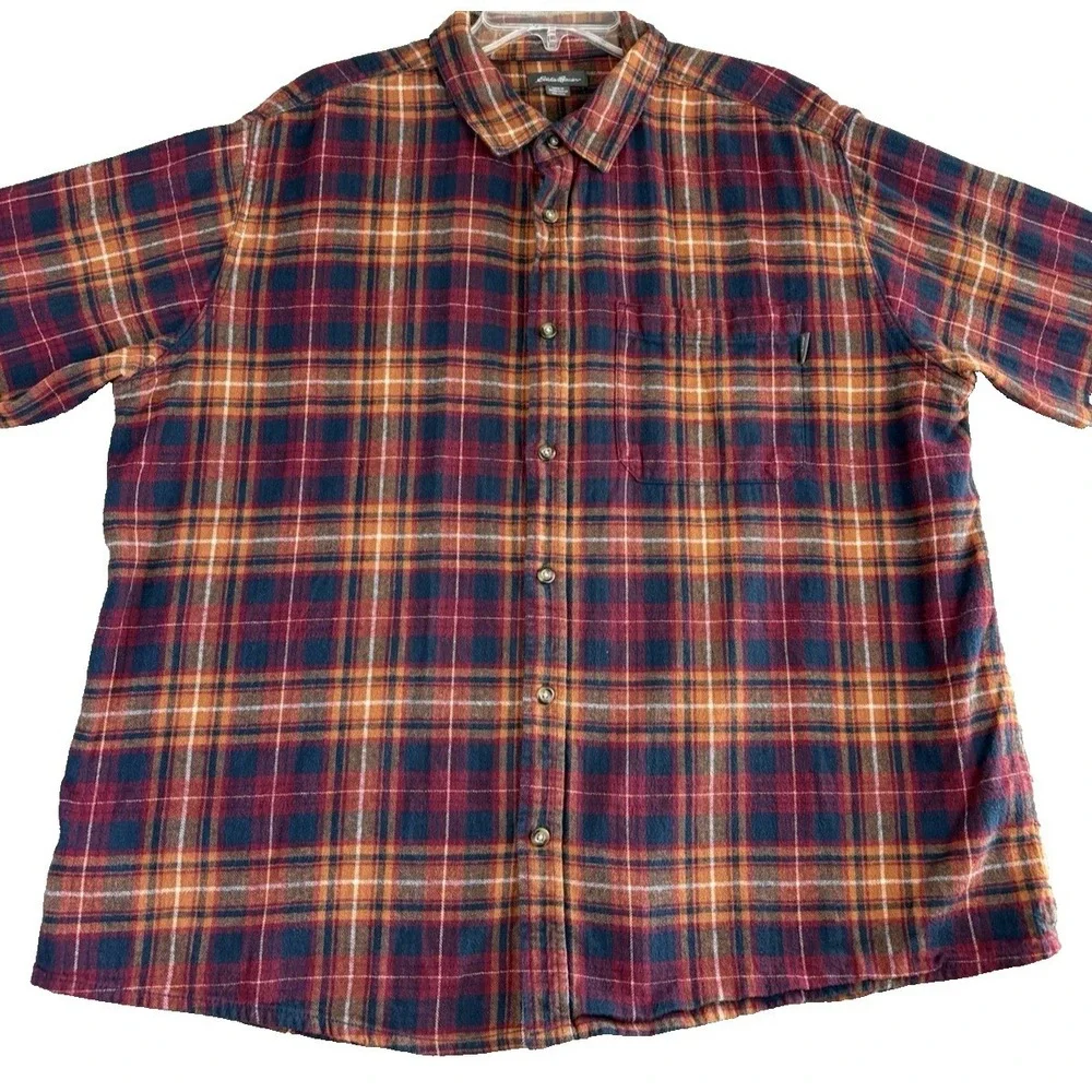 Eddie Bauer Flannel Shirt Mens‎ XXL Red Orange Plaid Classic Fit Cotton Outdoors